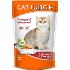 Cat Lunch пауч для кошек кусочки в желе Говядина и Баранина